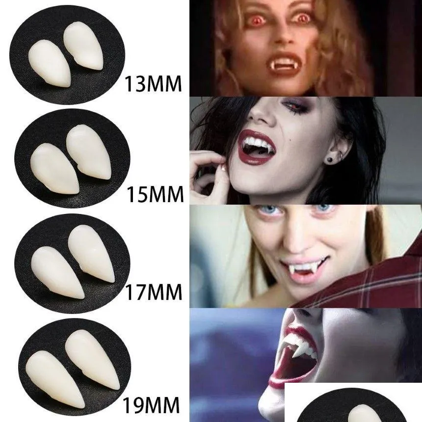 Grillz, Dental ızgaralar 4 Boyutlar Vampir Beyaz Grillz Zombies Diş Diş Fang Dental Izgara Cosplay Diş Kapağı Ağız Reçine Sahte Dişleri Sevgililer DHVBP