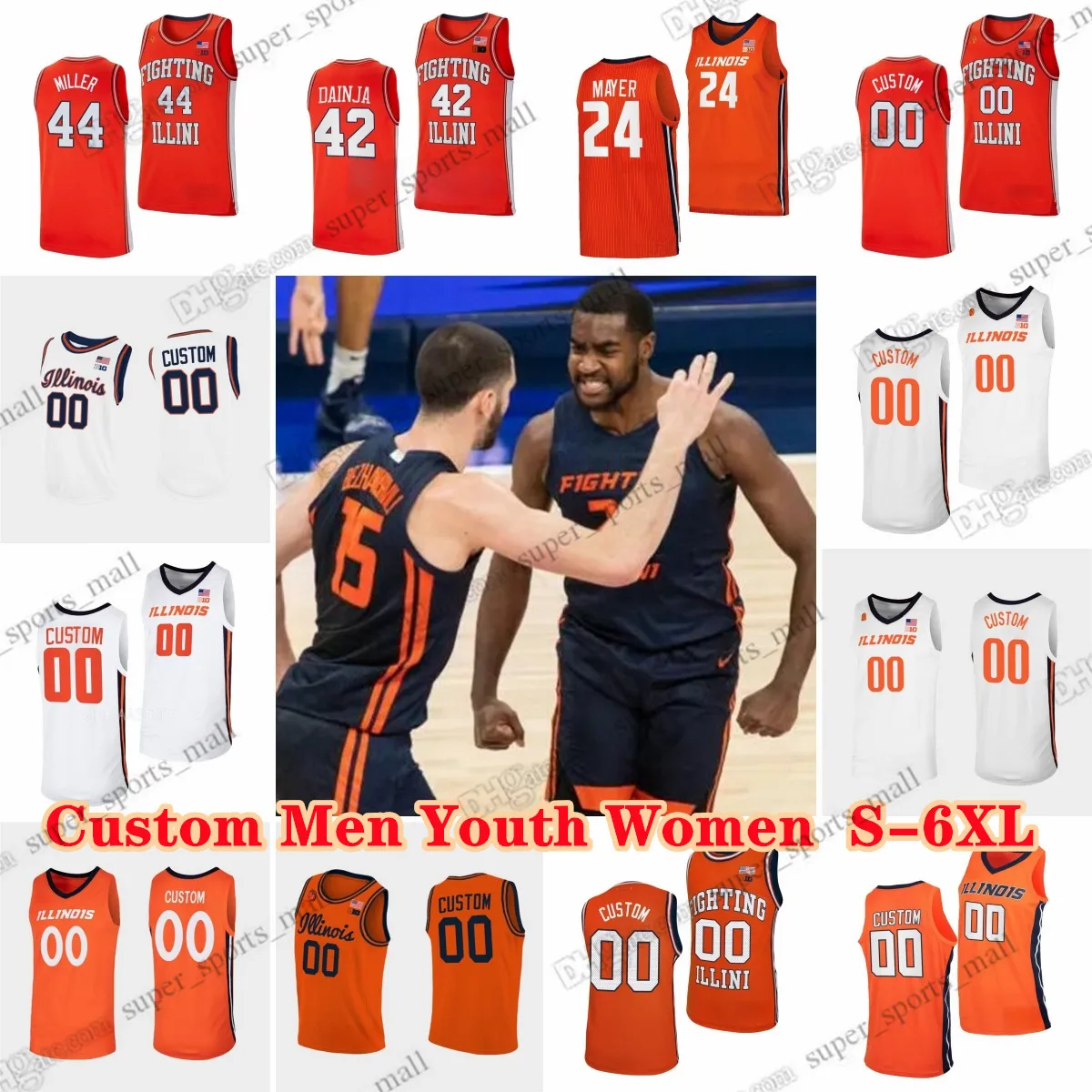 NCAA Custom S-6XL Illinois Fighting Illini College Basketball 0 Terrence Shannon Jr. Jerseys 13 Quincy Guerrier 3 Marcus Domask 33 Coleman Hawkins Luke Goode AJ Redd