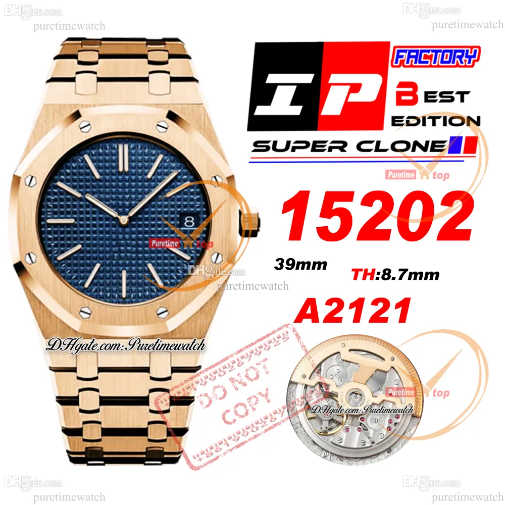 IPF 1520 Jumbo Extra-Thin 39mm Rose Gold Blue Index Grande Tapisserie Dial Stick A2121 Automatic Mens Watch Stainless Steel Bracelet Super Edition Puretimewatch