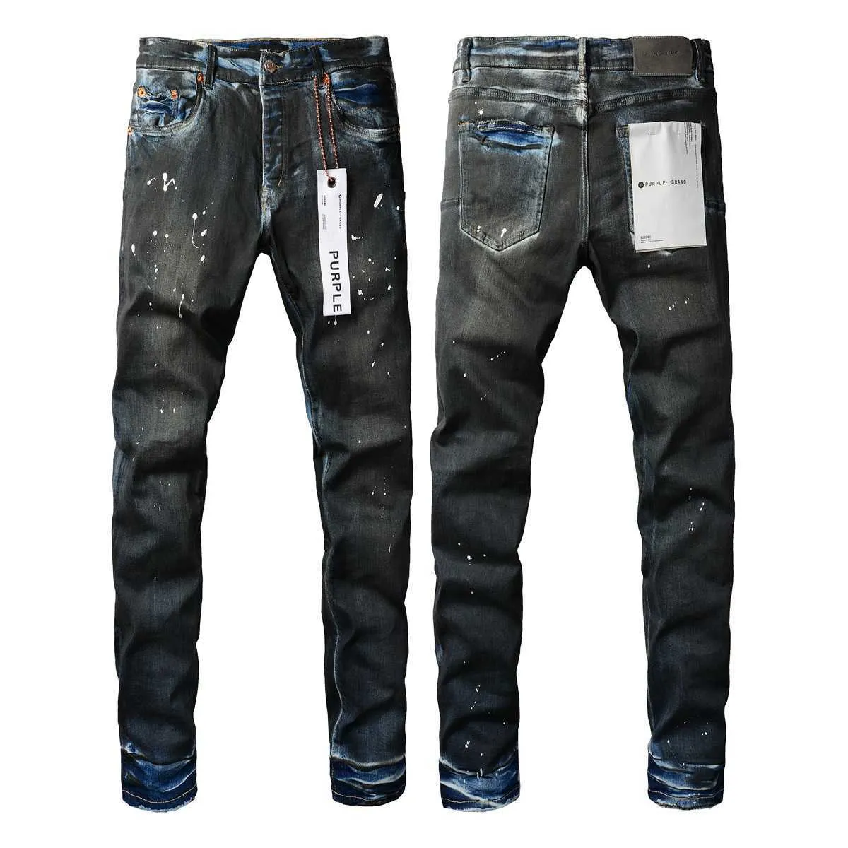 Designer Mens Jeans Marque De Luxe Purple Man Purple Brand Jeans American High Street Heavy Industries Peinture à l'huile noire à la main 9051