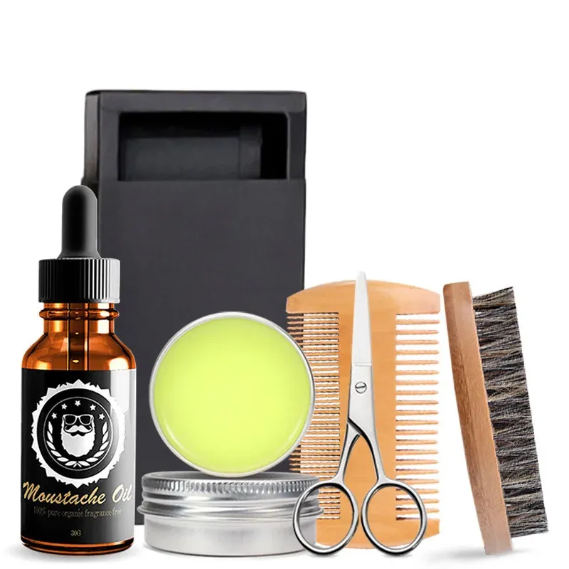 Produtos Conjunto de barba masculina 5 peças creme de barba óleo de barba pente dupla face escova tesoura de barba