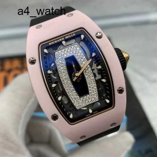 Lastest Wrist Watches Womens Wristwatch RM Watch Rm07-01 Powder Ceramic Side Hollow Automatic Mechanical Back Transparent Movement with Diamond Inlaid Lady Watch