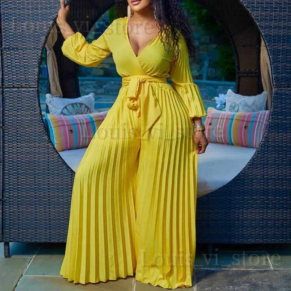 Kvinnors jumpsuits rompers plus size Women Jumpsuit Ruffle One Piece Outfit Casual Kvinnlig träning Löst elegant duk 2023 Summer Fashion Wide Leg Pants T240227