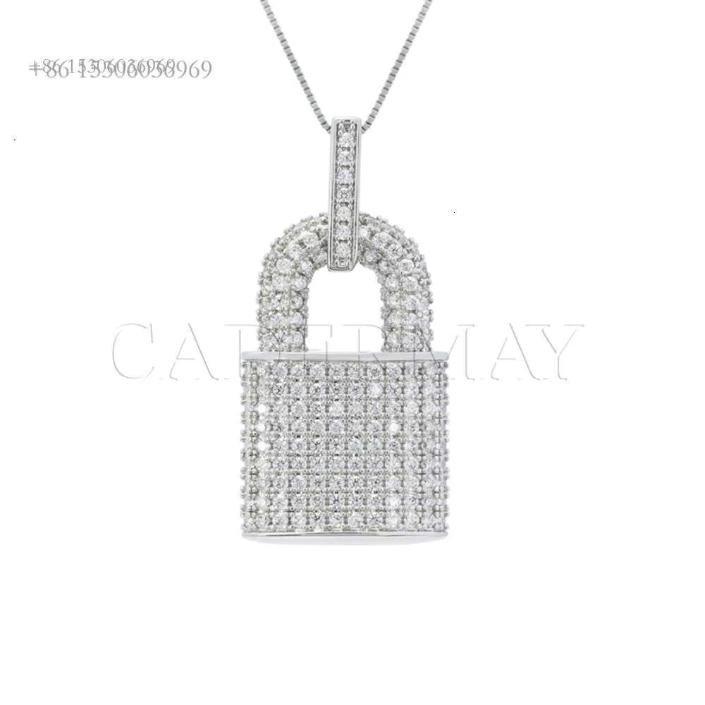 Cadermay Moda Disegni personalizzati Gioielli Hip Hop23 * 46Mm S Sier Bling Lock VVS Collana con pendente Moissanite Regalo da uomo