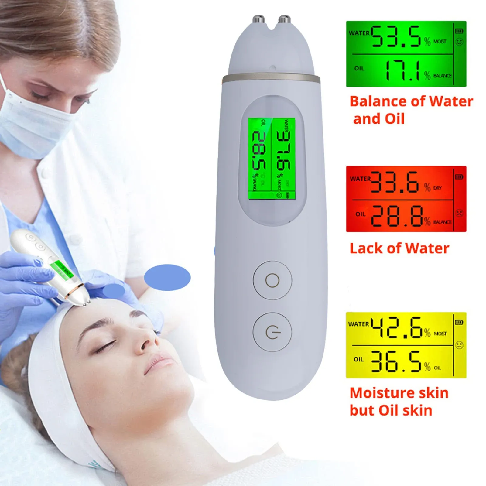 Analyseur Testeur numérique de soins de la peau à affichage LCD électrique pour l'huile d'humidité Contenu d'agent fluorescent Détection d'analyseur hydratant pour le visage