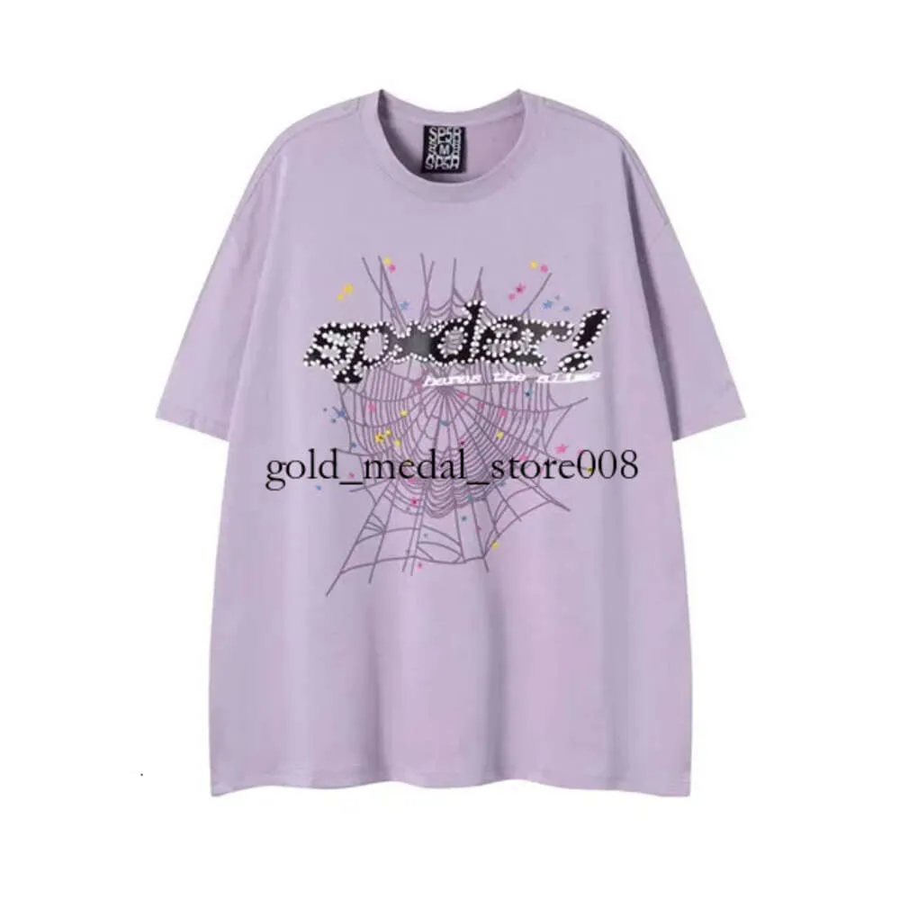スパイダーTシャツメンデザイナーTシャツ番号55555スターフォームプリント高品質ピュアコットンピンクグリーン女性Tシャツ