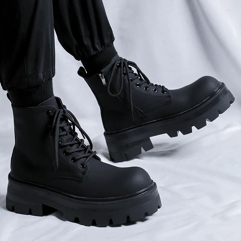 Boots Men's Luxury Fashion Platform Black Trendy Autumn Winter Shoes Party Nightclub Dress Original Leather Boot Ankle Botas Man