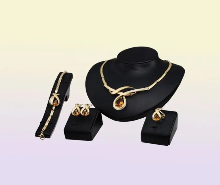 Dubai 18K colgante de oro collar de cristal ámbar conjunto de moda diamante africano boda conjuntos de joyería nupcial collar pulsera Earri1325934