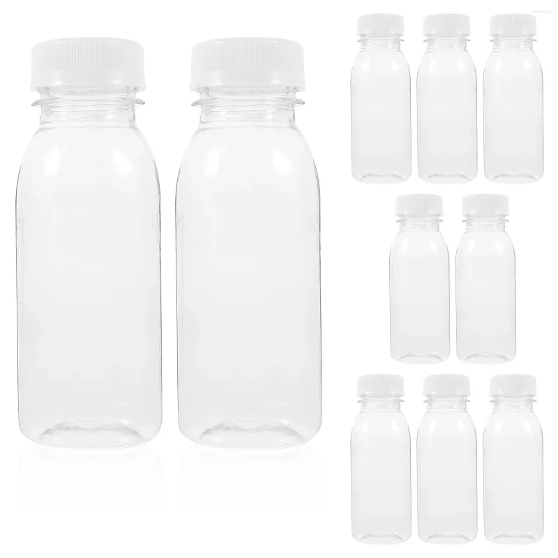Bouteilles d'eau 250/250/300/350ml bouteille transparente jus en plastique boisson au lait pour animaux de compagnie avec couvercle Camping randonnée Drinkware