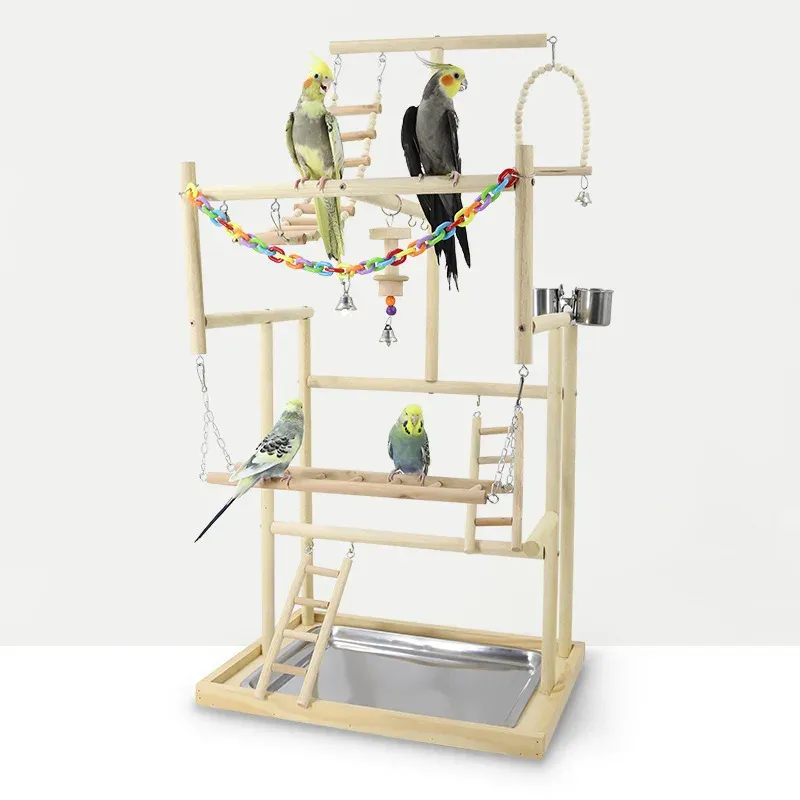 Perches Wood Parrot Playground Bird Playstand Perchers Cockatiel Playgym With Swing Ladders Feeder Bite Toys Activity Center