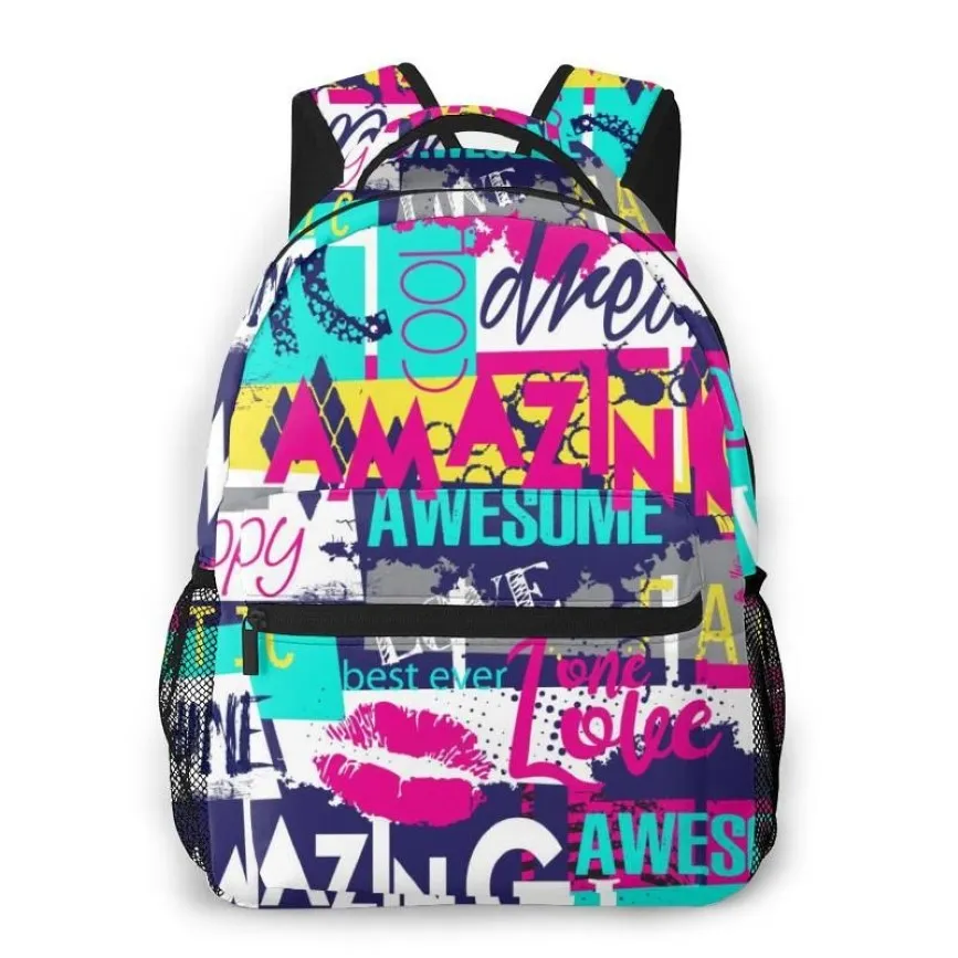 School Bags 2021 OLN Style Backpack Boy Teenagers Nursery Bag Abstract Slogan And Grunge Elements Back To3195