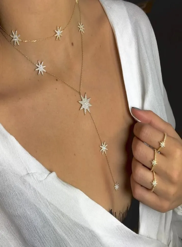 2018 Nieuw aangekomen vonkende ster charme Y-vorm lange lariat link chain kettingen voor sexy vrouwen meisje goud kleur mode bruiloft jewel8516368