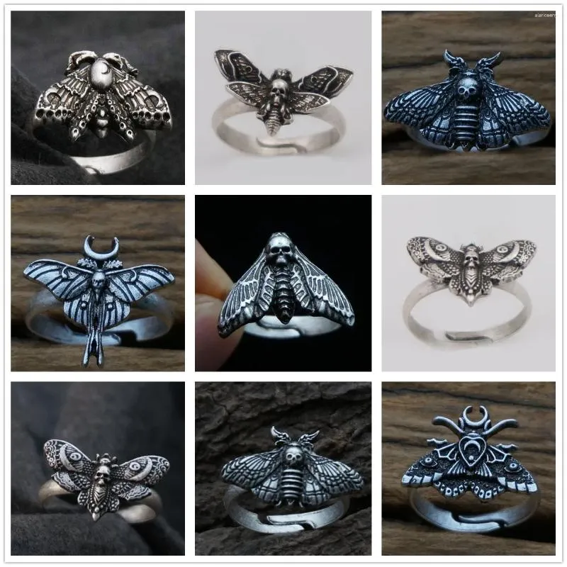 Anneaux de cluster Death Moth Wiccan Fournitures Bague Bijoux Insecte Pendentif Crâne Tête Morte Papillon Cadeau De Noël