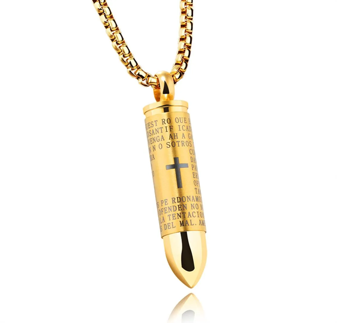 Hip Hop Bullet Cross Scripture Mens Colar 316L Pingente de Aço Inoxidável Colar Jóias Pode ser Desparafusado1990176