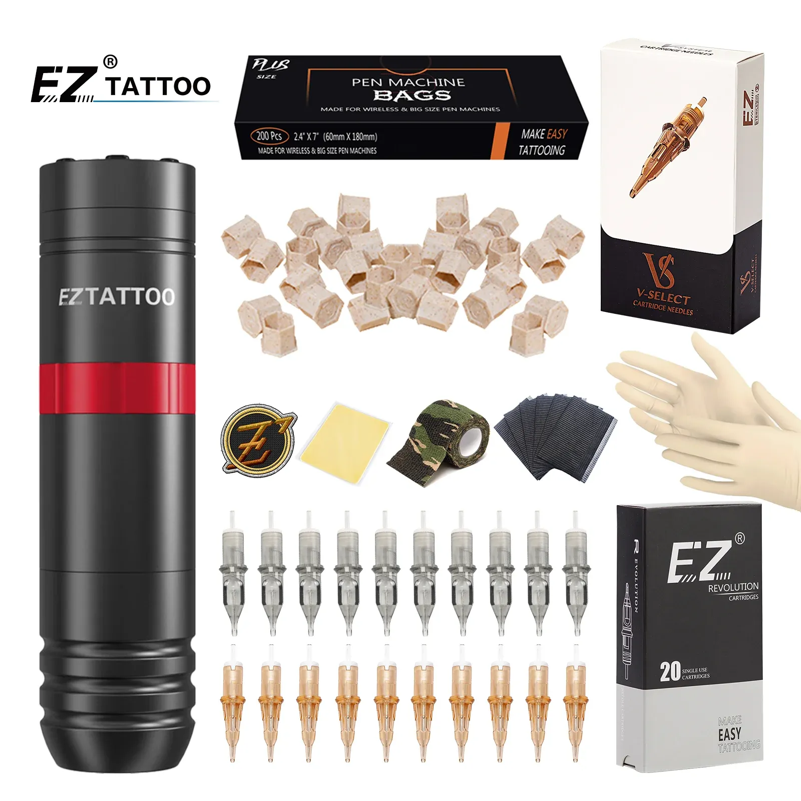 Guns EZ Tattoo Kits Caster Wireless Cartridge Tattoo Machine pen met 40 stks EZ Cartridge Tattoo Naalden voor Tattoo Permanente Make-up