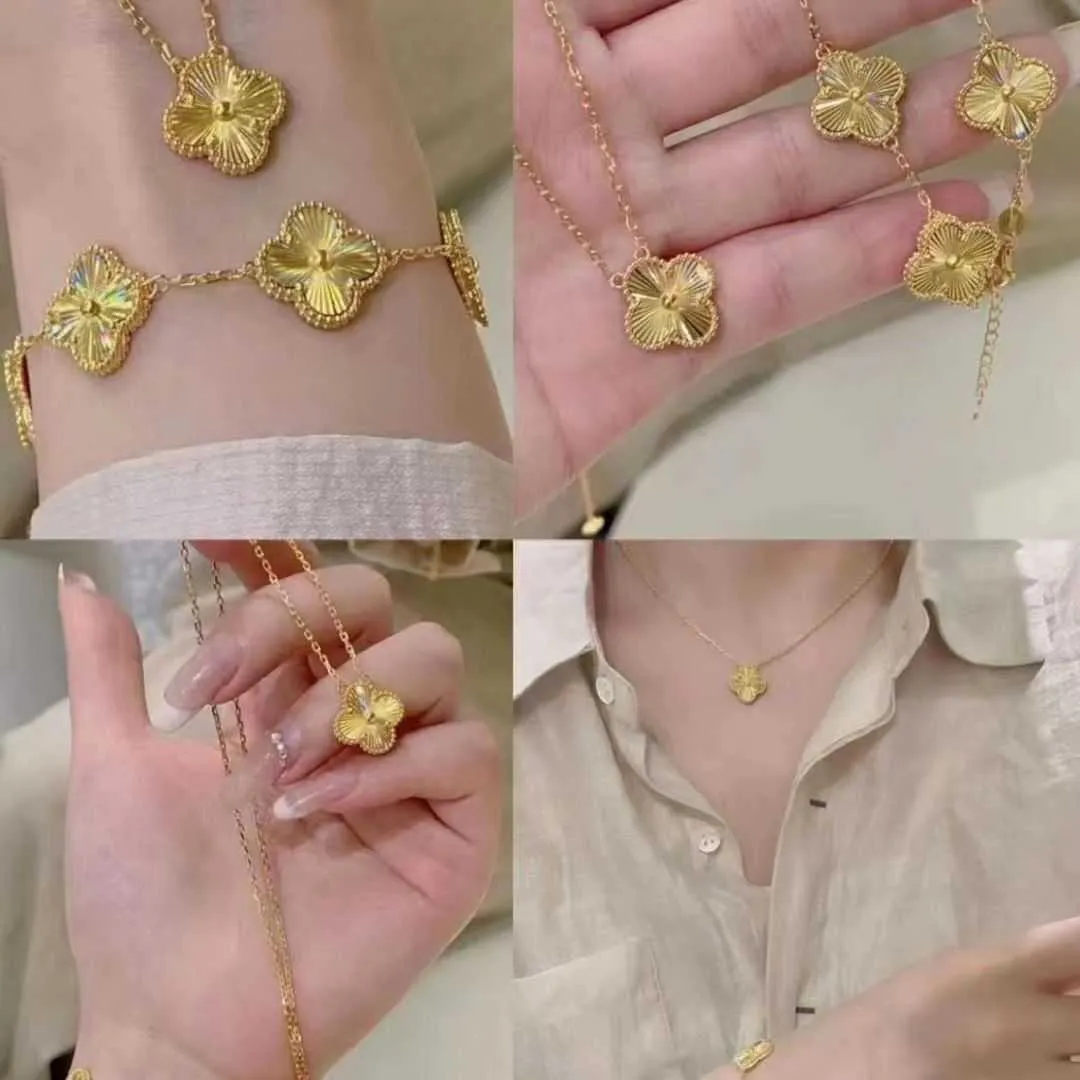 Bijoux de créateurs Bracelet de luxe Chaîne à maillons Vanca Four Leaf Grass v Gold 18k Gold Five Flower Bracelet pour femmes Static Design Sense