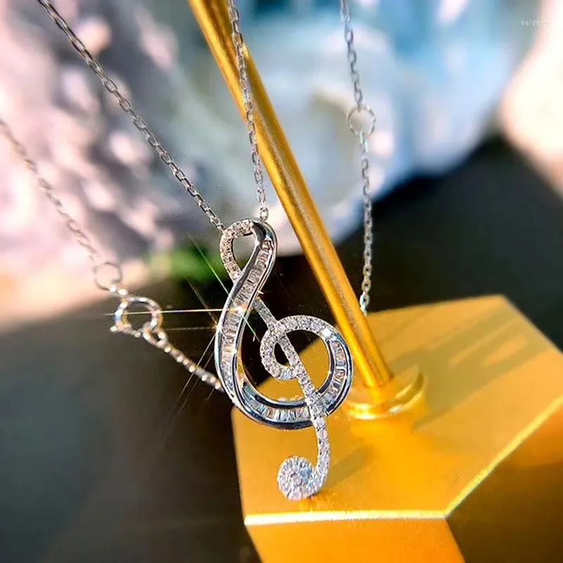 Colares de pingente de luxo deslumbrante mulheres meninas pingentes 925 prata esterlina strass cristal música nota 18 polegadas rolo conjuntos de corrente