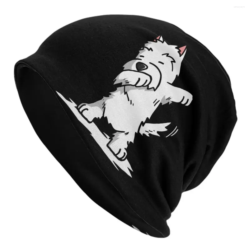 Berets Westie Bonnet Hüte Lustige Dabbing West Highland White Terrier Hund Strickmütze Unisex Y2K Cool Warm Beanie Frühling Kpop Caps