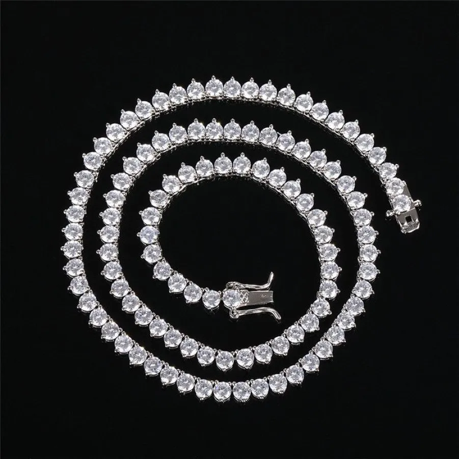 Nouveau hip hop hommes tennis chaîne collier bijoux 4MM 16 pouces-24 pouces véritable chaîne de diamant plaqué or 18 carats long collier avec zircon hommes 323I