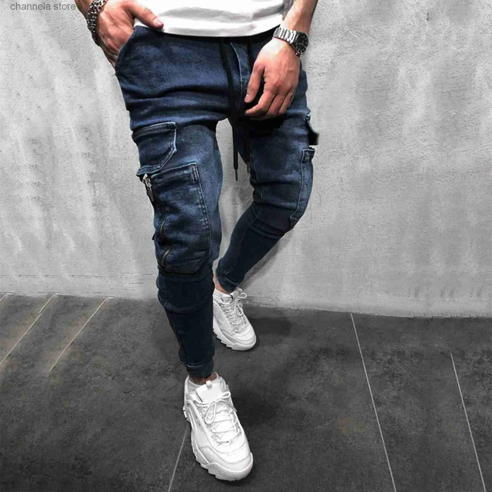 Jeans pour hommes printemps été 2023 nouveaux jeans skinny hommes pantalons de survêtement hip hop jeans cargo hommes haute rue jeans pour hommes pantalons longs en denim mince T240227