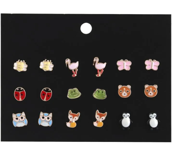 Kimter sevimli hayvanlar hipoalerjenik saplama küpeleri set moda baykuş ladybug piercing küpe kızlar için kadınlar aksesuarları hediye çocuklar h32615865