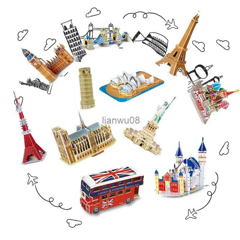 Puzzles 40 Style World Famous Architecture Building 3D Puzzle Model Construction Jigsaw Puzzles Toys For Kids Christmas GiftL2403