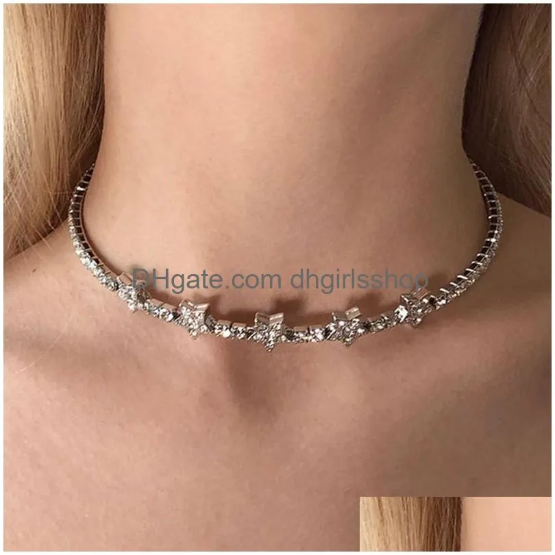 Tennis, Graduated Tennis Halskette Iced Out Kette für Frauen Luxus Bling Strass Stern Hip Hop Schmuck Sier Neue Mode Mädchen Hiphop Dhjtt