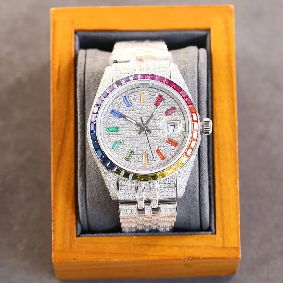 Full Diamond Mens Watch Automatic Mechanical Watches 40mm med diamantpäckt stålkvinnor Fashion Wristwatches Armband Montre DE213W