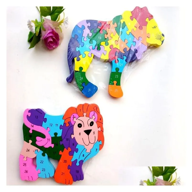 Puzzles Aides pédagogiques Bébé Puzzle 3D Animaux en bois 26 lettres anglaises Bricolage Apprentissage Bloc de construction pour enfants Jouets Cadeaux Drop D Dhgvq