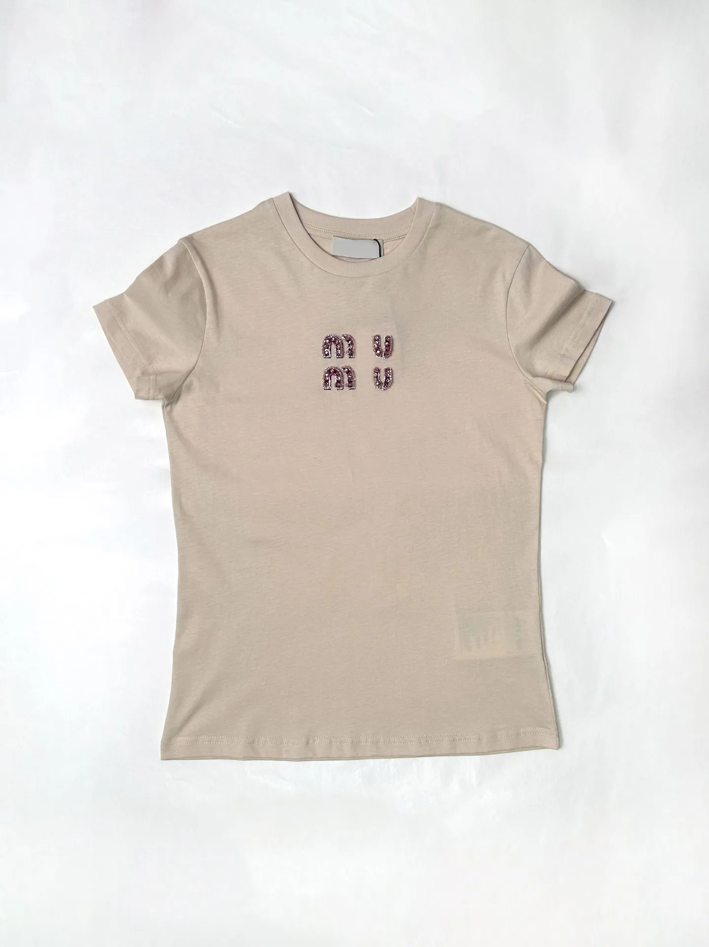 Livraison Gratuite 2024 Abricot O Cou Manches Courtes Coton Femmes T-shirts Designer Logo Lettre Cristaux Court Haut Pour Femme 22790