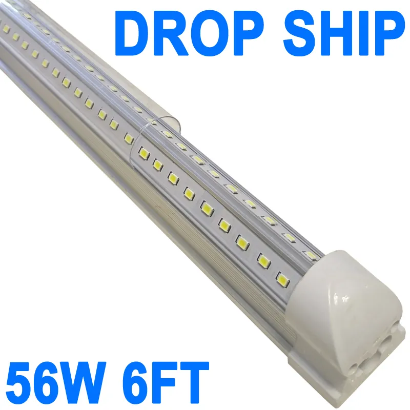 56W LED Shop Light 6ft,Clear Cover Cool White 6000K LED Tube Light Fixture, V-Shaped Integrated Fixture for Cooler Door Lighting Garage Workbench USA STOCK crestech