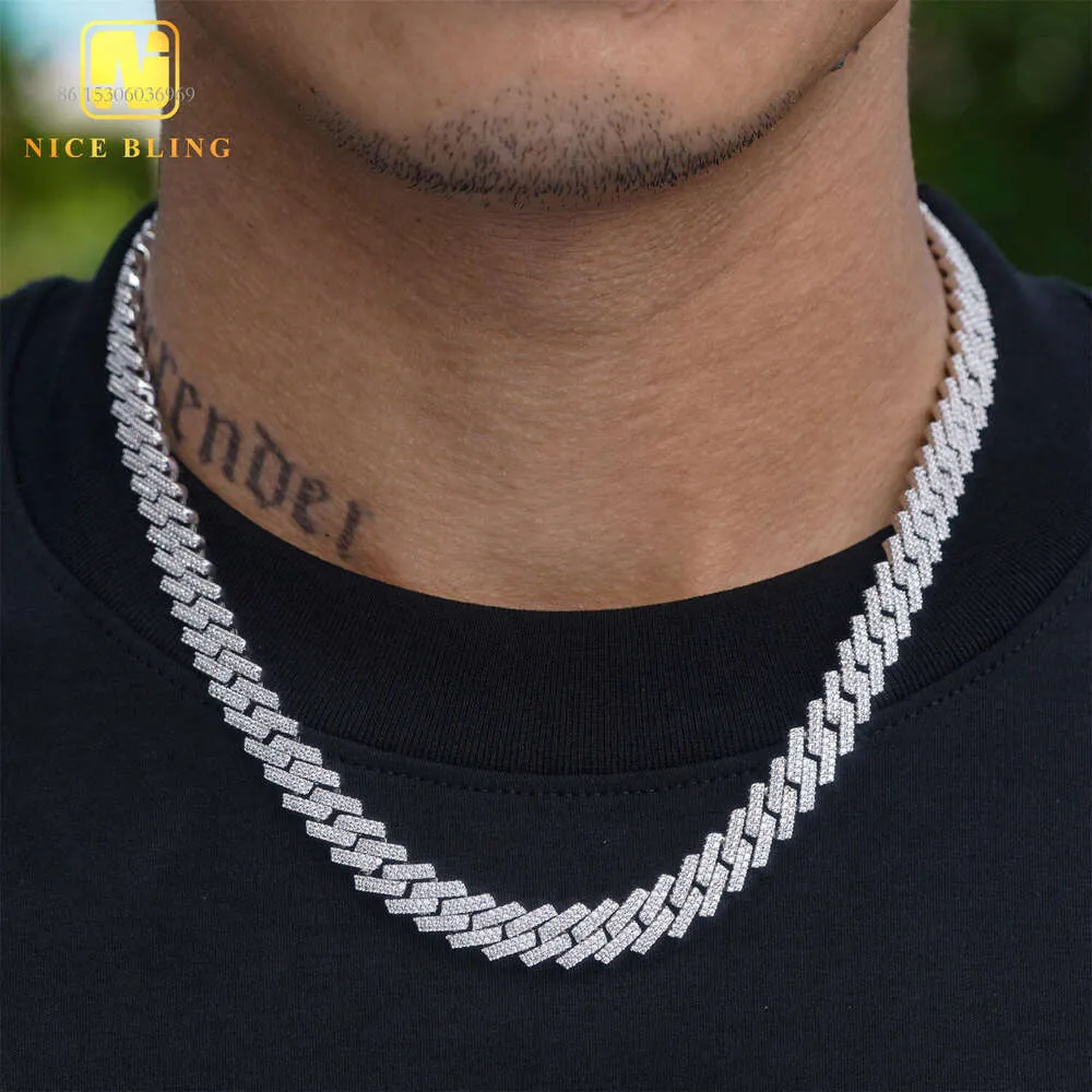 Collana Hip Hop da 10 mm Stile moda S Vvs Gioielli ghiacciati Catena a maglia cubana con diamanti Moissanite