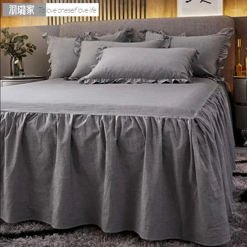 Säng kjol vatten tvättad bomull anti glid damm täcker fasta färgark enstaka sängöverdrag 45 cm lång sängöverdrag