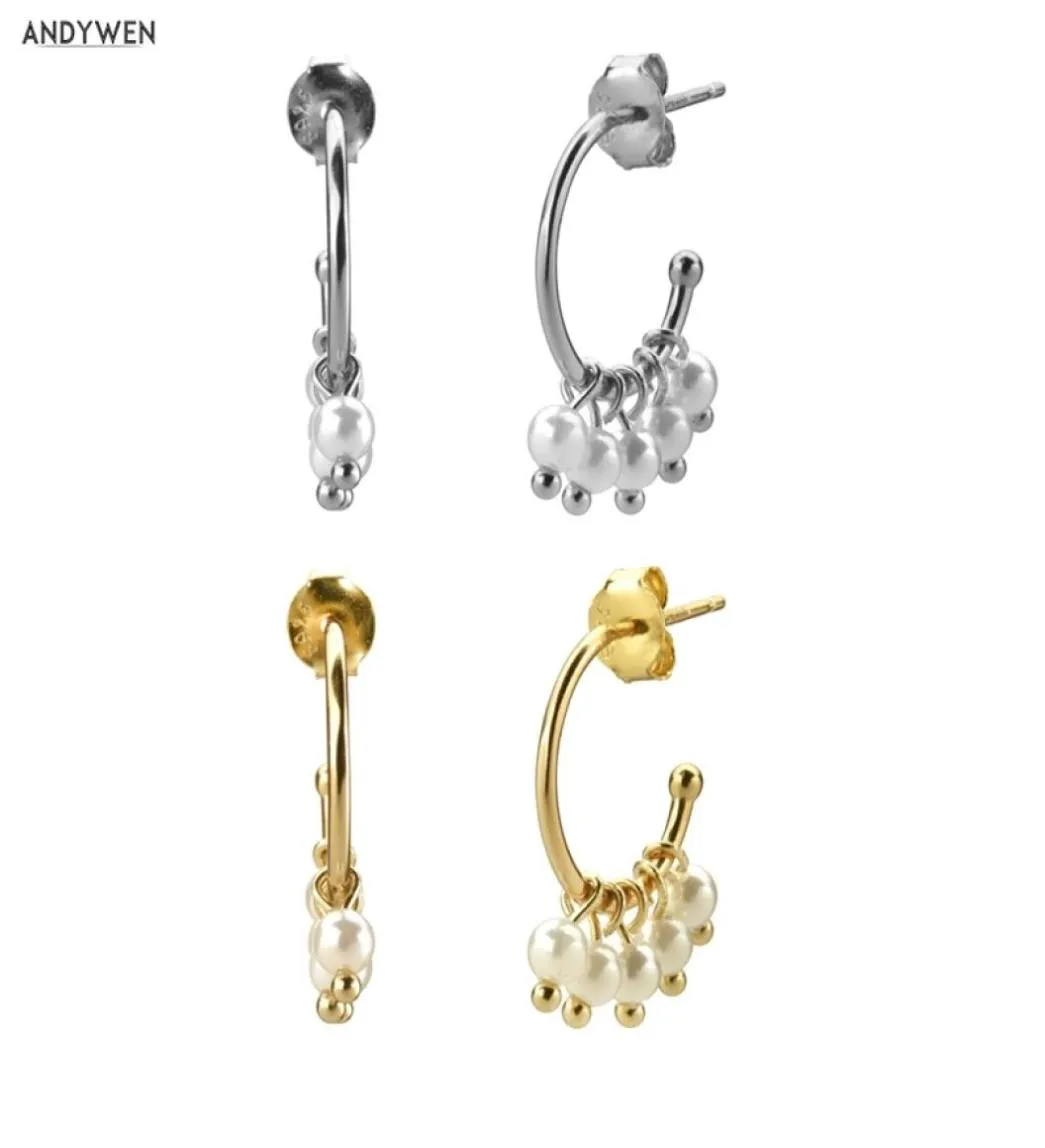 Andywen 925 Sterling Silver Big Pearl Drop Earring Luxury 5st Mini Circle Pendiente Round Loop Fashion Jewelry 2106247755634