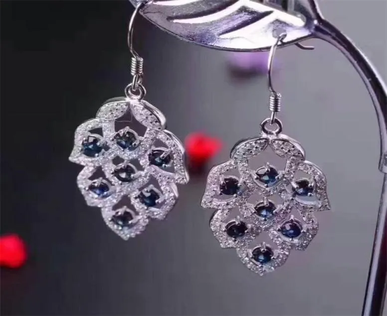 Stud Natural Blue Sapphire Drop Earrings 925 Silver Natural Gemstone Earring Luxury Fashion Leave Party Jewelry 2210223672481