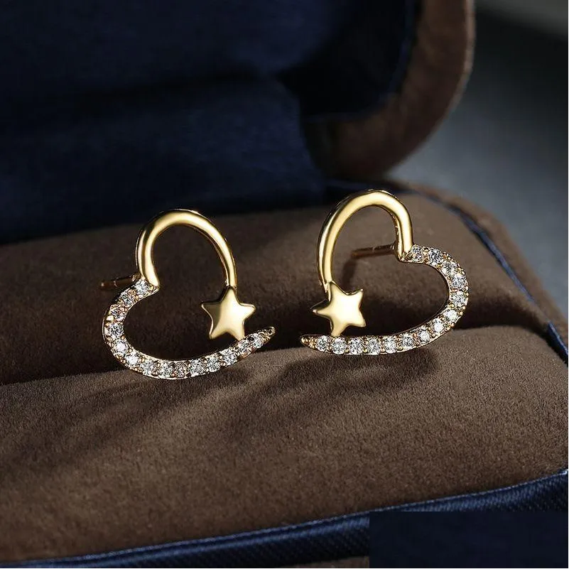 Charme Plaqué Or Coeur Boucles D'oreilles Brillant Zircon Métal Élégant Mode Amour Designer Boucle D'oreille Boucles D'oreilles Anneaux Bijoux Drop Livrer Dh2Gc