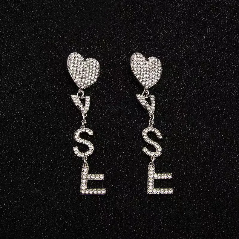 Designer Full Rhinestone Heart Y letter ear clip Earrings Dangle earring for fashion women high-quality jewelry gift