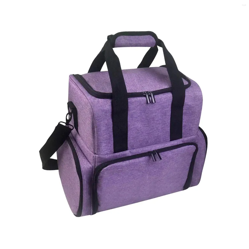 Storage Bags Double Layer Nail Polish Bag Manicure Tools Sections Adjustable Strap Purple Handbag Case Makeup