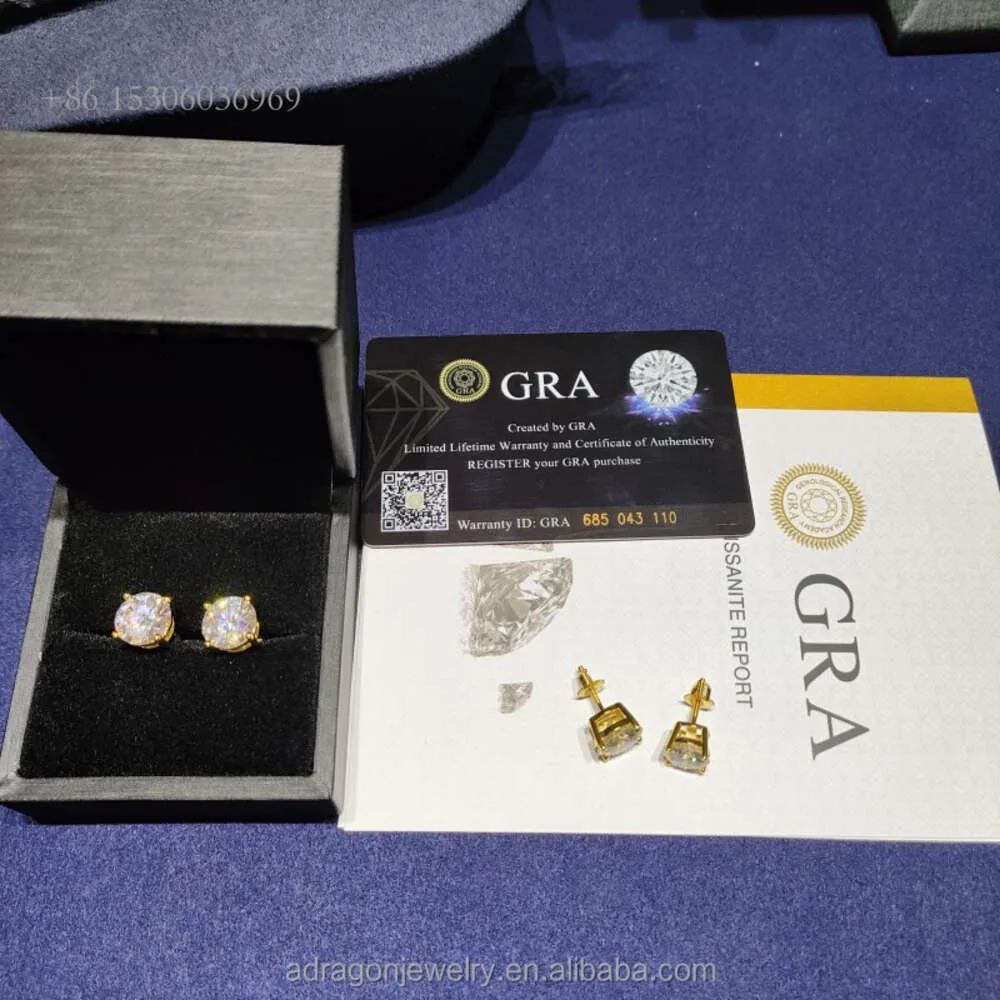 9mm 10mm 3Ct 4 CT Yüksek Kaliteli Sterling Sier Küpeler D Renk VVS MOISSANITE STAID Küpe Erkek Kadınlar için