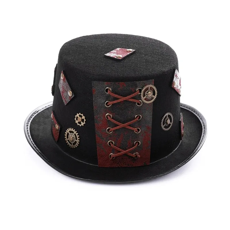 Victorian Steampunk Top Hat med liten randen Gotisk hatt för män Kvinnor släpper 240221