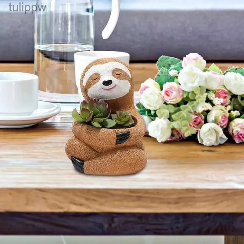 Resin Sloth Flowering Pot Cute Animal Design  From Tulippw