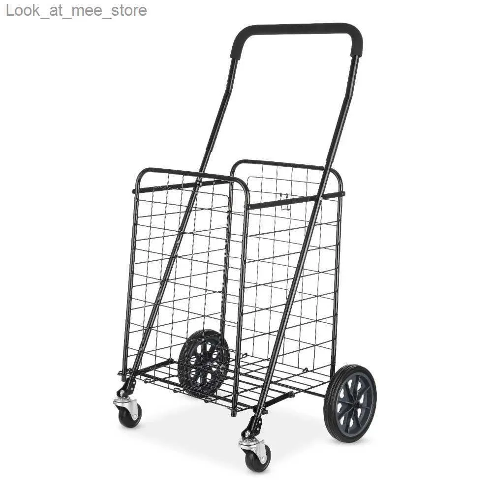 Köpsvagnar Justerbart stålspole Multifunktion Handcart Black Handcart Shopping Cart Q240227