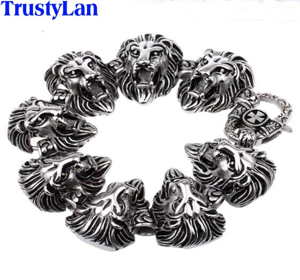 Trustylan animal cabeça de leão jóias acessórios gótico legal aço inoxidável masculino pulseiras pulseiras rock punk pulseira brazalet c1818847680