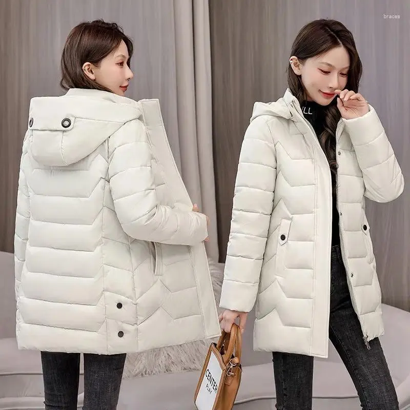 Casacos de Trench das Mulheres Mulheres Jaqueta de Inverno Casaco Longo 2024 Casual Com Capuz Parka Algodão Acolchoado Feminino Parkas Quente Outwear Snow Wear Overcoat