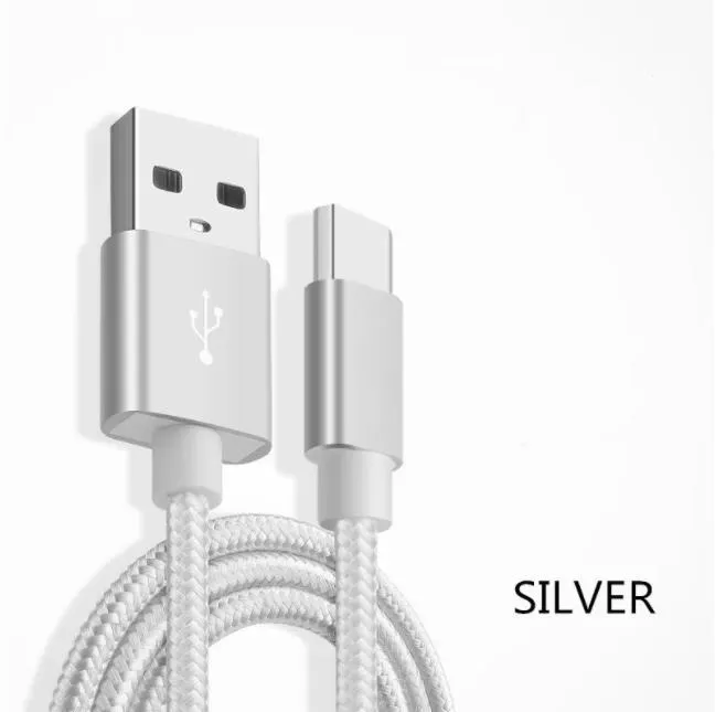 Type C Nylon Braided Micro USB Cables Charging Sync Data Durable Quick Charge Charger Cord for Android V8 Smart Phones