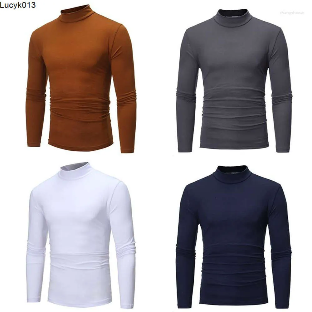 Mens t Shirts Long Sleeved T-shirt Autumn Winter Thin Thermal Tshirt Half Collar Bottoming Slim Warm Cotton High Necked