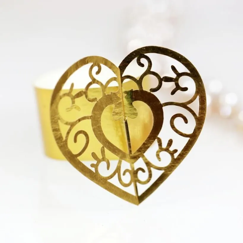 50pcs Heart Napkin Rings Lace Towel Paper Buckle Wedding Banquet Festival Table Decoration Napkin Loop Ring Party Supplies1305y