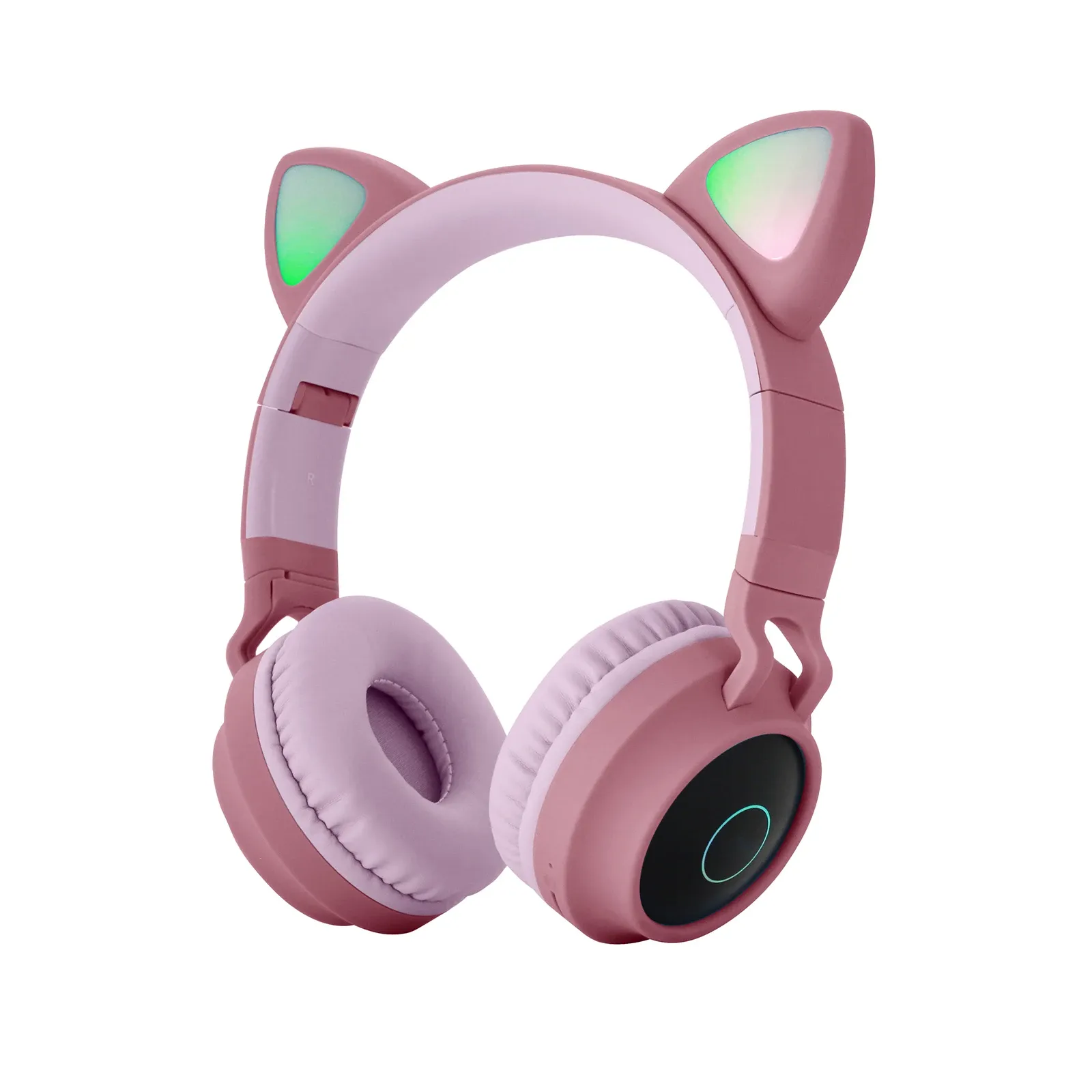 Headphones Glowing Cat Ear Headphones 7 Color Breathing Lights Foldable Over Ear Music Headset Wireless BT5.3 Earphone with Mic AUX Card