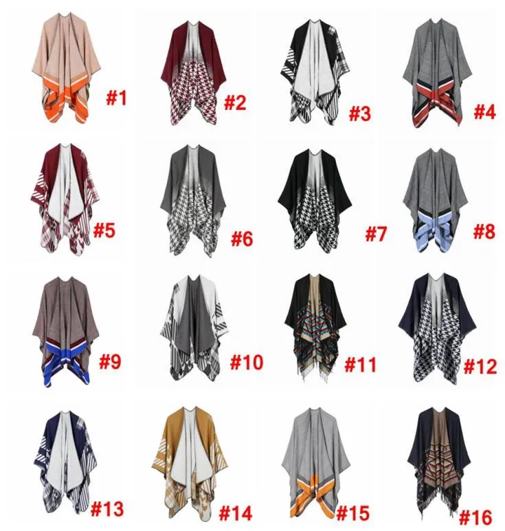 Women Scarf Cardigan 130150cm Houndstooth Poncho Cape Spring Autumn Warm Blanket Cloak Pashmina Shawl Scarf outwear Coat LJJA33196522453