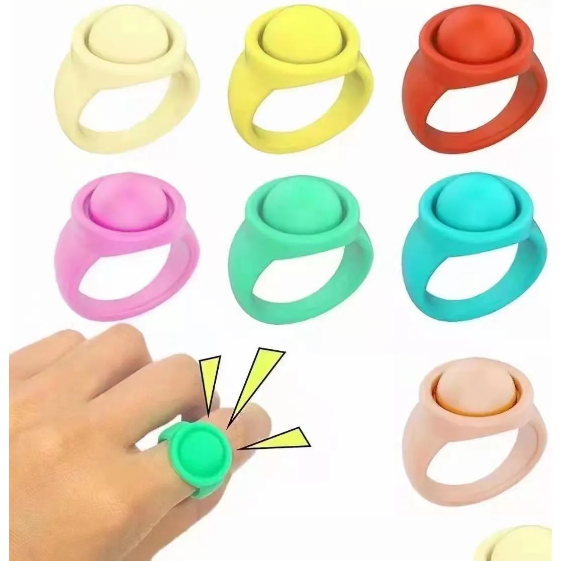 Banda Anéis Dois Tamanho Fidge Bubble Sile Anel Descompressão Dedo Brinquedos Anéis Pulseira Sensory Aron Cor para Mulher Homens Decoração Drop Dhwaq